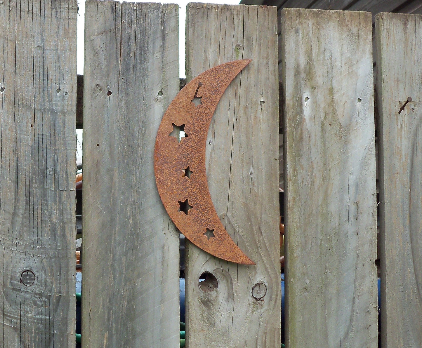 Rusty Metal CRESCENT MOON Garden Ornament. Rustic Garden Decor. Rusted Steel Garden Art. Metal MOON Garden Decoration. Vintage Birthday Gift