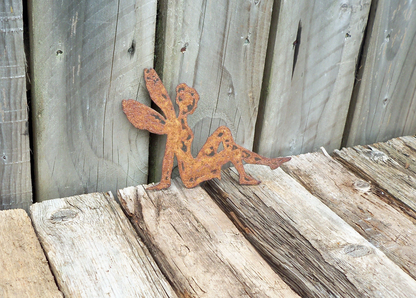 Rusty Metal FAIRY Garden Ornament. Rustic Garden Decor. Metal Garden FAIRY Decoration. Rusted Steel Garden Art. Vintage. Birthday Gift Mum.