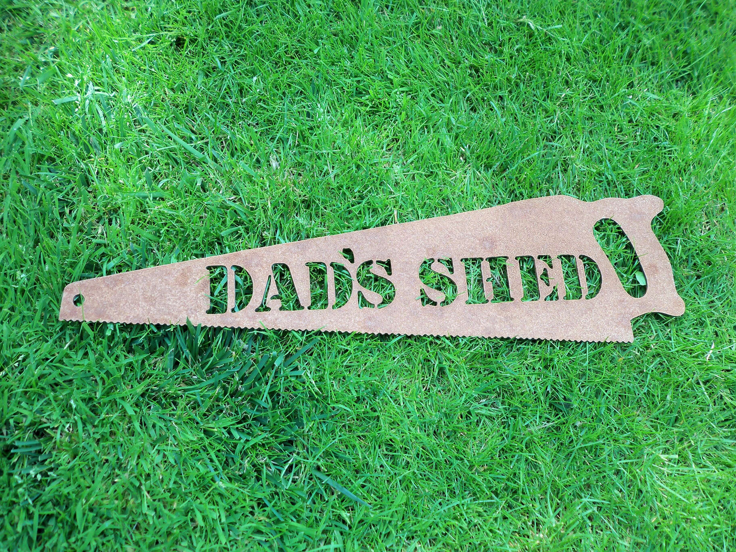 Metal HANDSAW 'DAD'S SHED' Sign Plaque Garden Ornament. Rustic Garden Decor. Metal Garden Decoration. Steel Home & Garden Art. Gift for Dad.