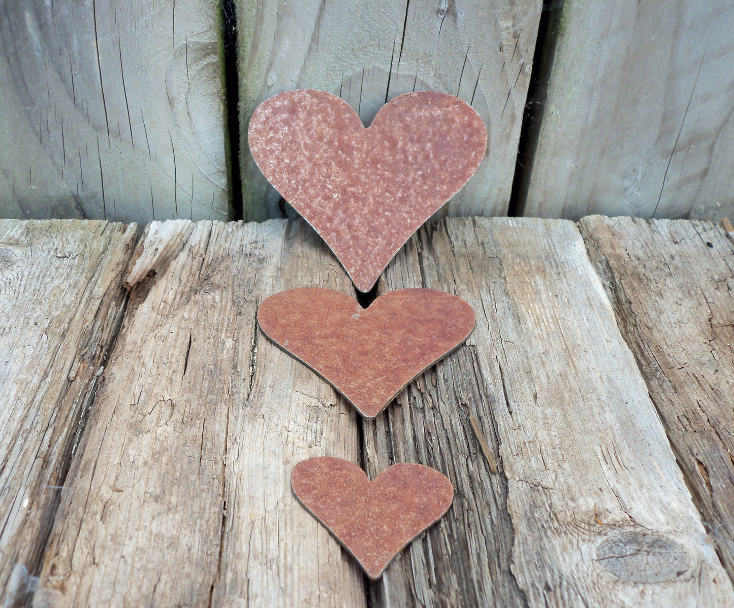Rusty Metal LOVE HEARTS x 3 Garden Ornaments. Rustic Garden Decor. Metal Garden Hearts Decoration. Rusted Steel Garden Art. Vintage Gift.