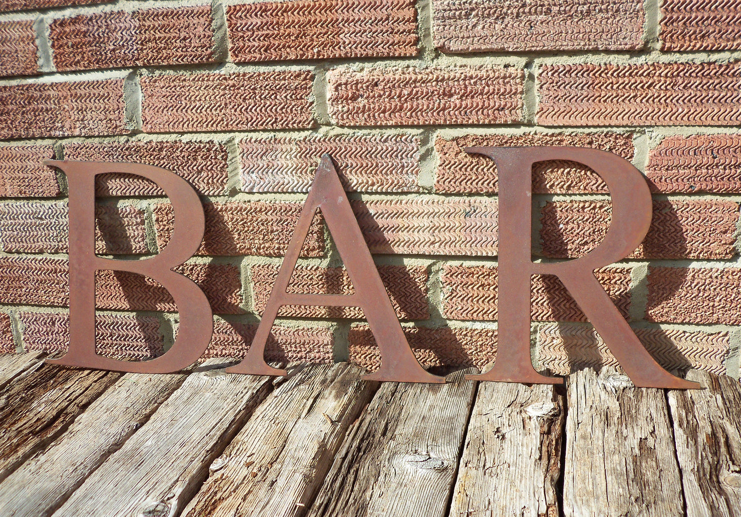 Rusty Metal BAR Sign Letters. 10" Metal Lettering. Rustic Garden Decoration. Rusted Steel Shop House Sign. Garden BAR Sign Vintage Decor. Dad.