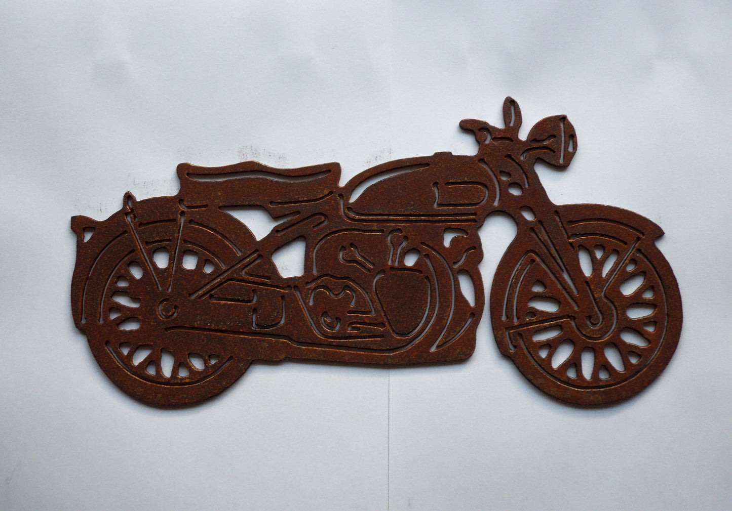 Rusty Metal MOTORCYCLE Vincent Black Shadow Garden Ornament. Rustic Garden Decor. Metal Garden MOTORBIKE Decoration. Rusted Steel Garden Art