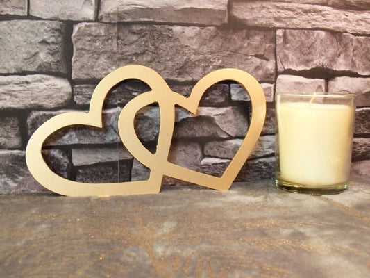 Gold Painted Metal Entwined HEARTS Home & Garden Ornament. Metal HEART Home Decoration. Painted Steel Home Art Decor Birthday Gift Love