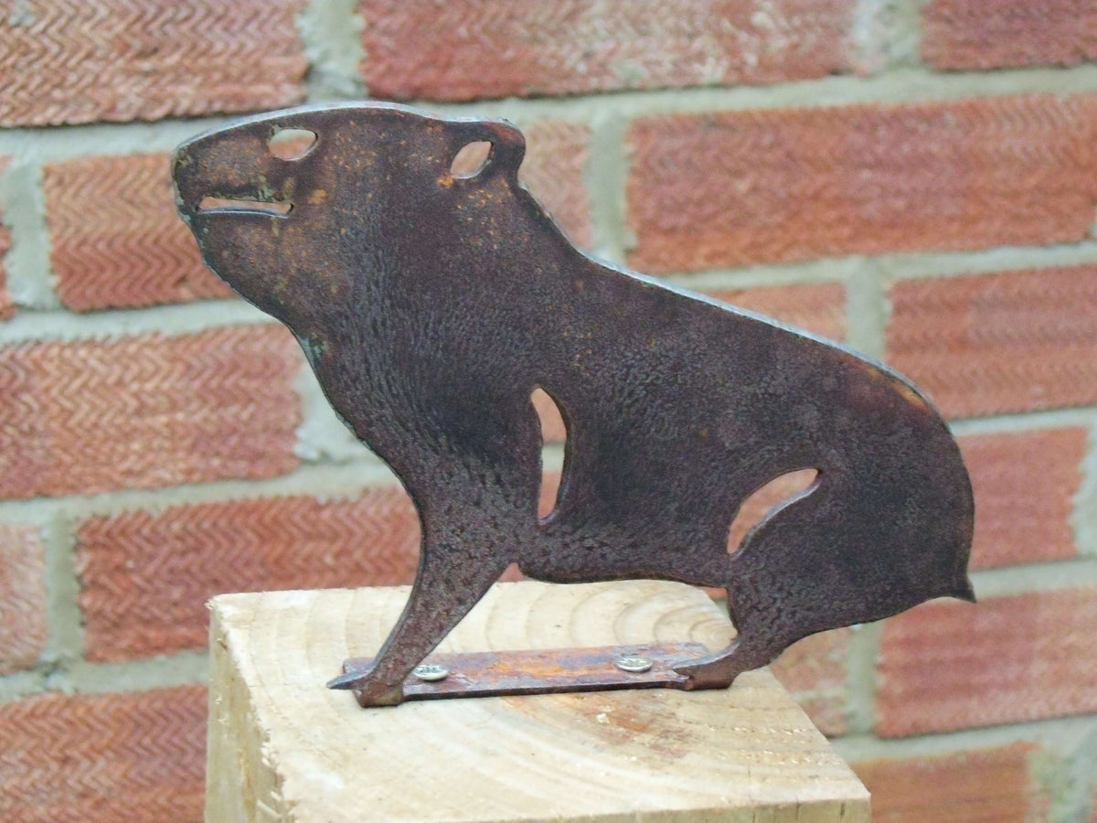 Rusty Steel HAMSTER Garden Ornament - Rustic Metal Decoration for Fence Post or Ground