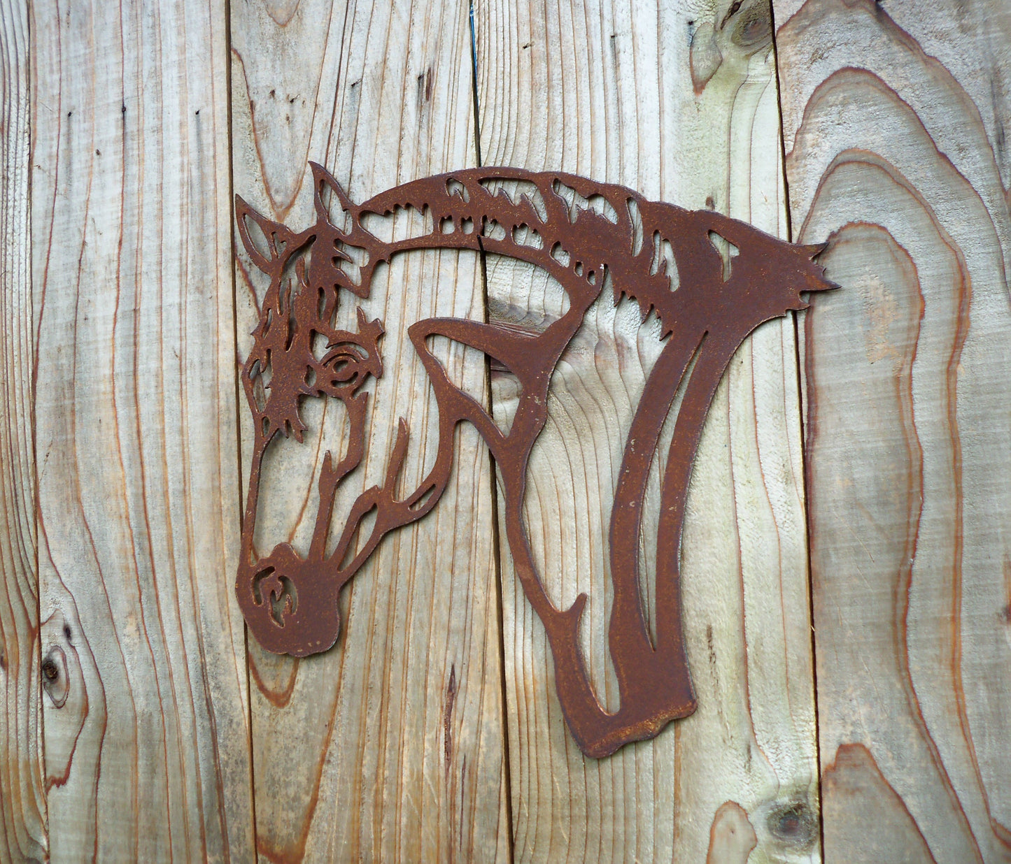 Rusty Metal HORSE Head Garden Ornament. Rustic Garden Decor. Metal Garden HORSE Decoration. Rusted Steel Garden Art. Vintage Stables Gift.