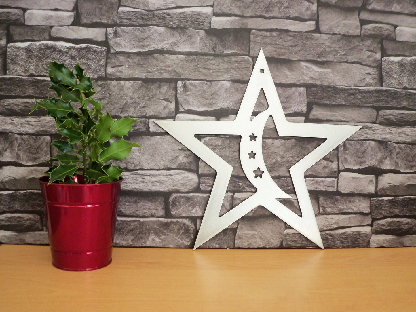 Metal STAR with MOON Hanging Garden Ornament. Rustic Garden Decor. Metal STAR Decoration. Steel Home & Garden Wall Tree Art. Christmas Gift