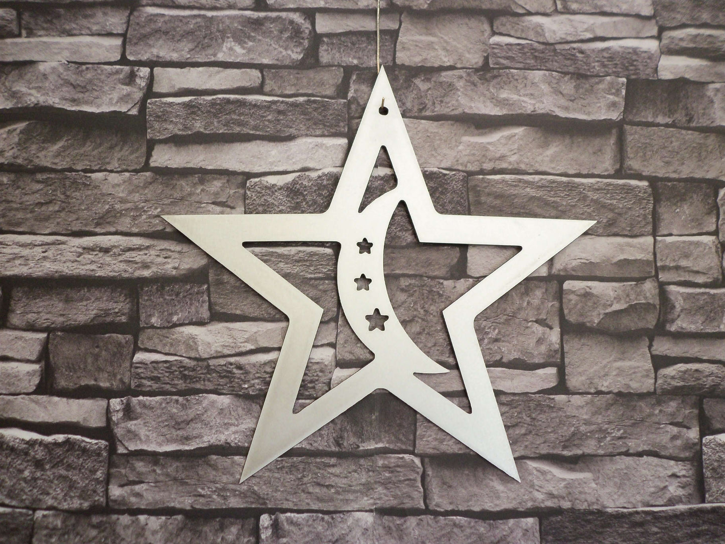 Rusty Metal STAR with MOON Hanging Garden Ornament. Rustic Garden Decor. Rusted Steel Garden Art Metal STAR Garden Decoration Christmas Gift