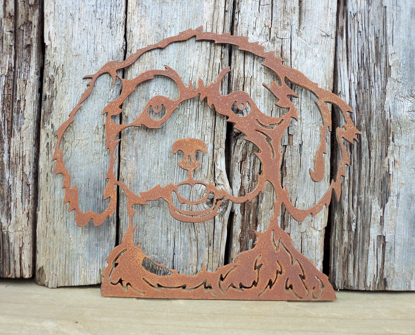 Rusty Metal POODLE DOG Face Garden Ornament. Rustic Garden Decor. Metal Garden Dog Decoration. Rusted Steel Garden Art. Vintage Gift.
