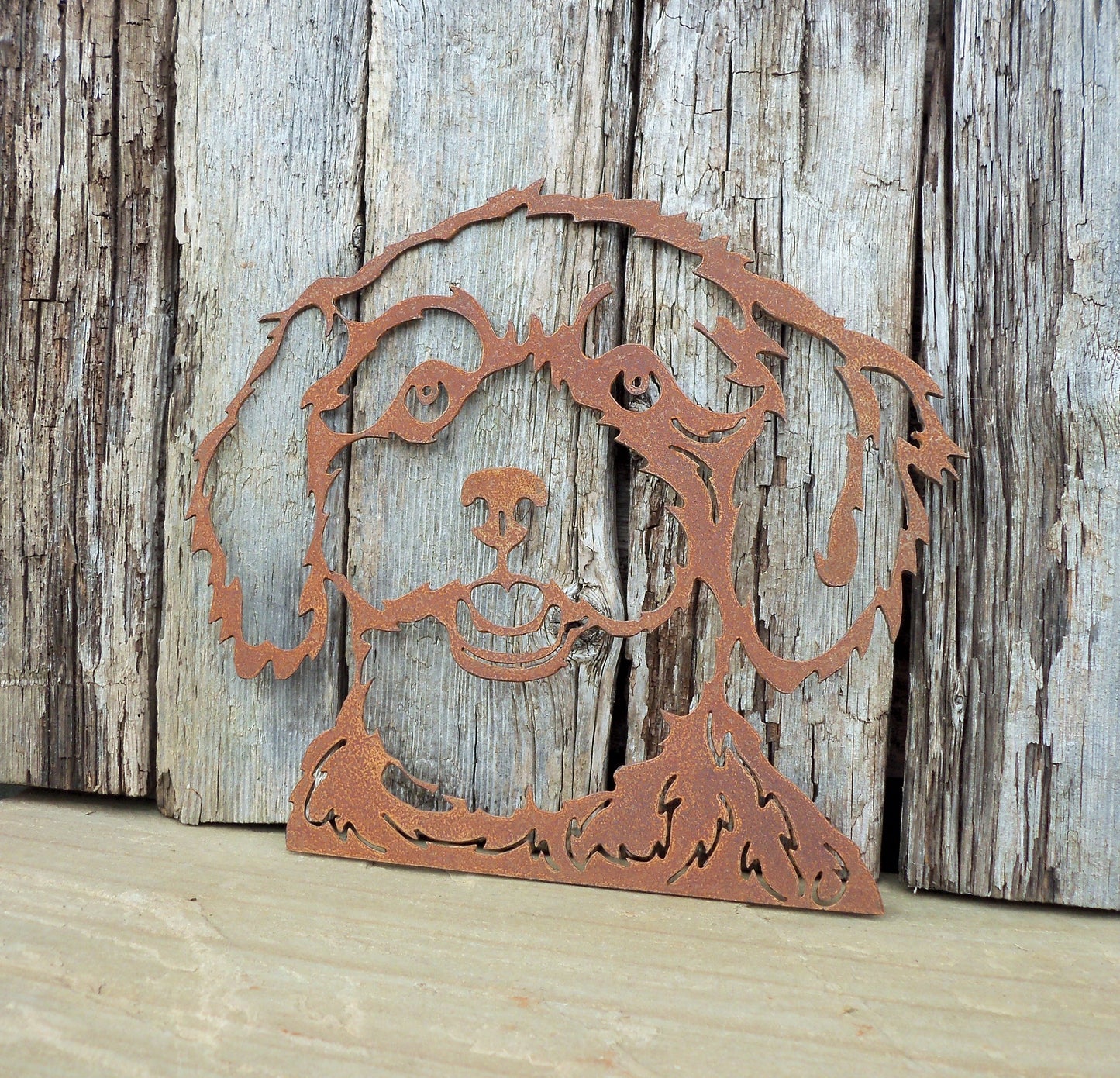 Rusty Metal POODLE DOG Face Garden Ornament. Rustic Garden Decor. Metal Garden Dog Decoration. Rusted Steel Garden Art. Vintage Gift.