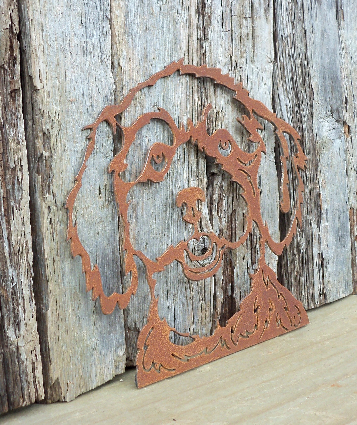 Rusty Metal POODLE DOG Face Garden Ornament. Rustic Garden Decor. Metal Garden Dog Decoration. Rusted Steel Garden Art. Vintage Gift.