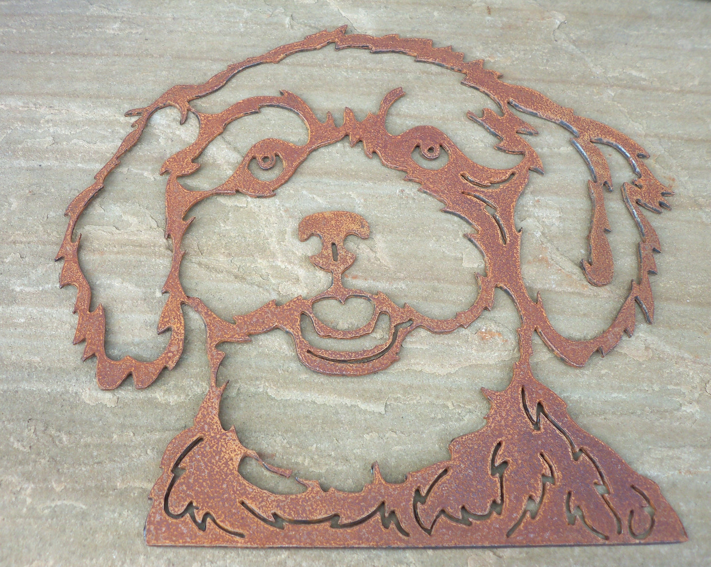 Rusty Metal POODLE DOG Face Garden Ornament. Rustic Garden Decor. Metal Garden Dog Decoration. Rusted Steel Garden Art. Vintage Gift.
