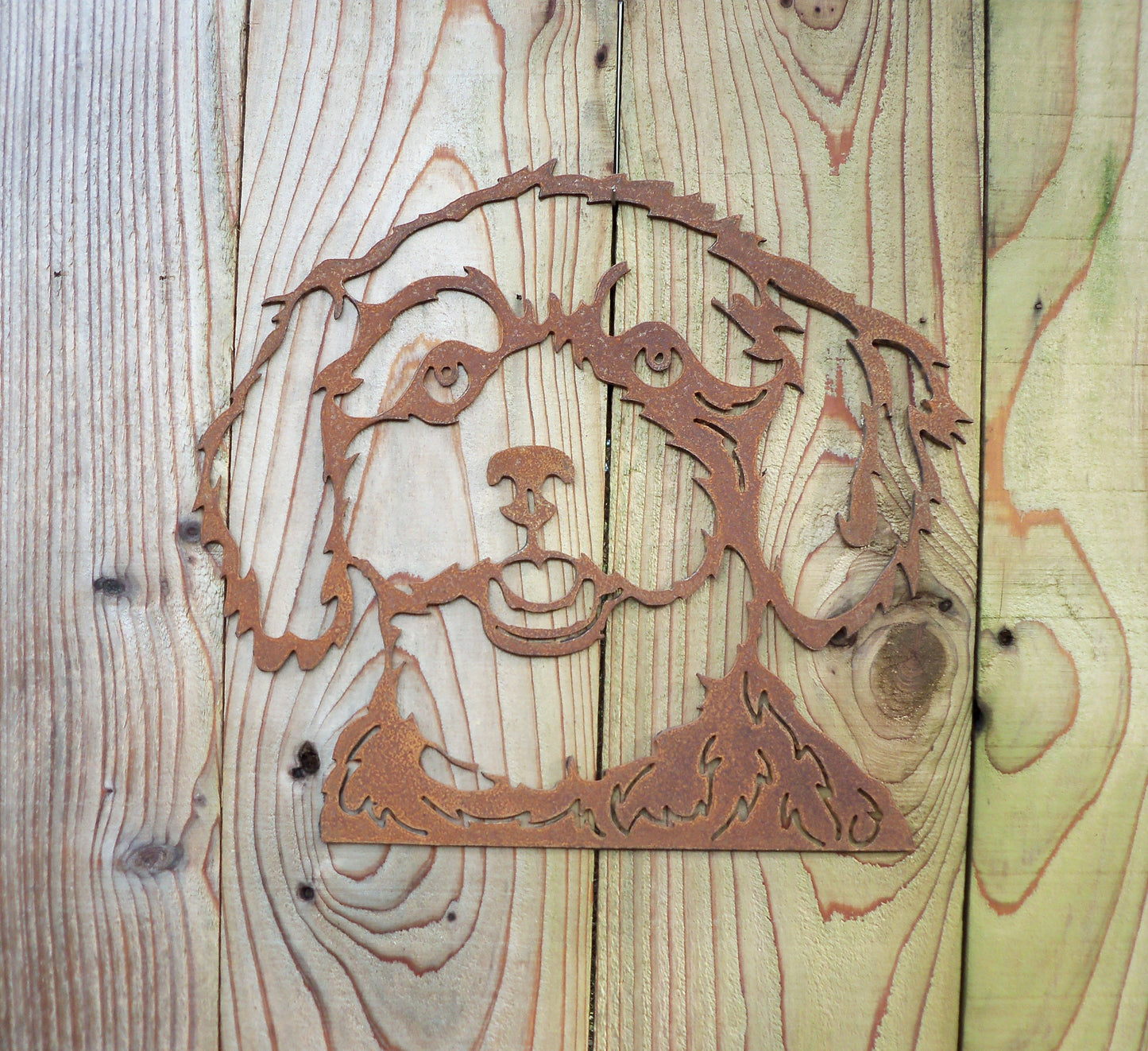 Rusty Metal POODLE DOG Face Garden Ornament. Rustic Garden Decor. Metal Garden Dog Decoration. Rusted Steel Garden Art. Vintage Gift.