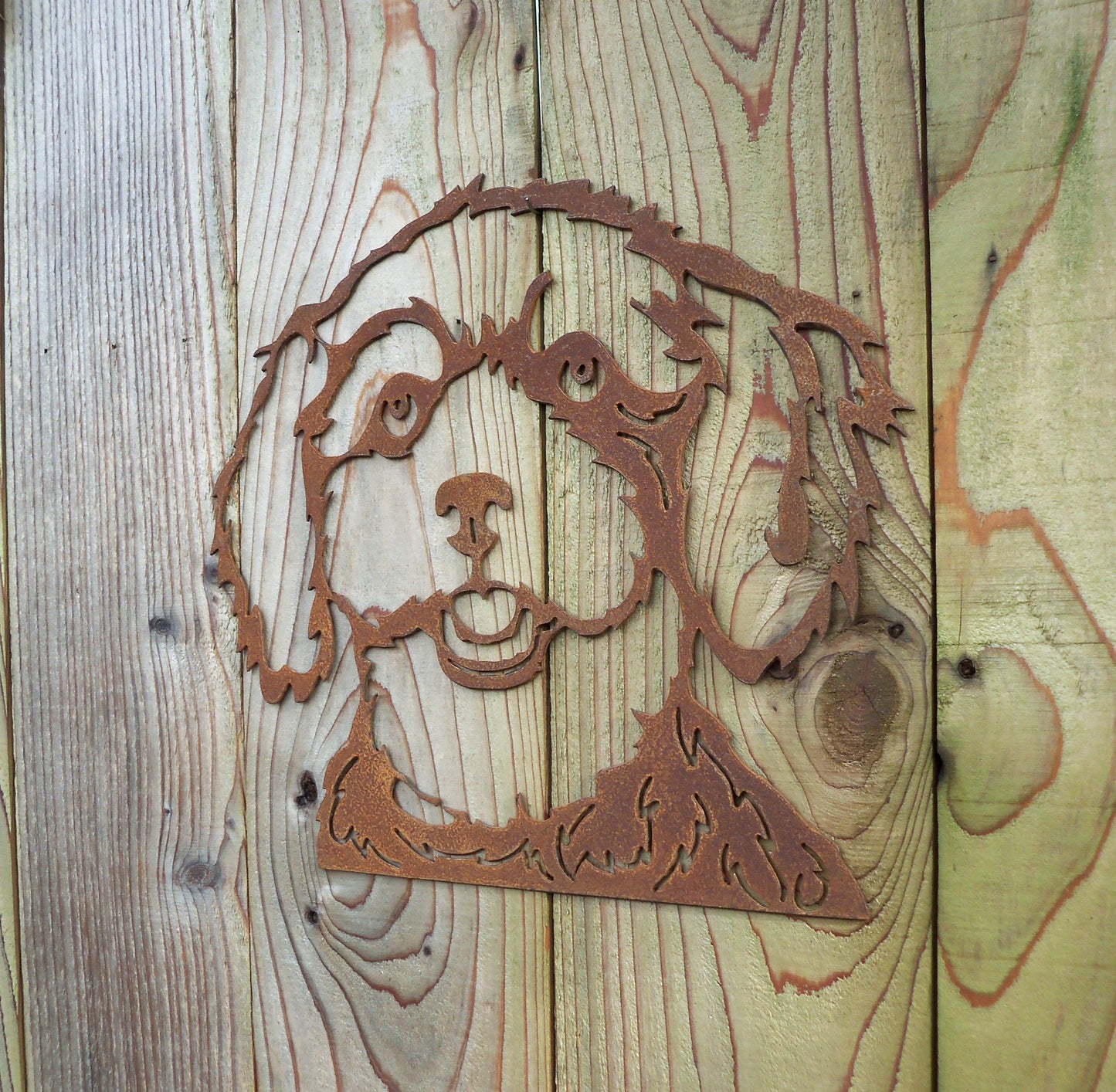 Rusty Metal POODLE DOG Face Garden Ornament. Rustic Garden Decor. Metal Garden Dog Decoration. Rusted Steel Garden Art. Vintage Gift.