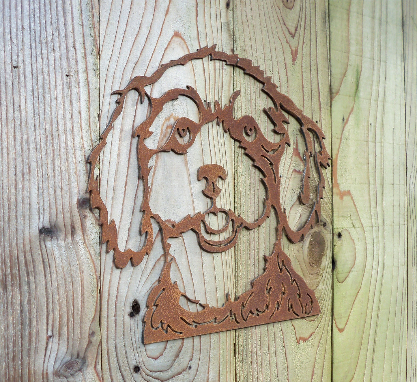 Rusty Metal POODLE DOG Face Garden Ornament. Rustic Garden Decor. Metal Garden Dog Decoration. Rusted Steel Garden Art. Vintage Gift.