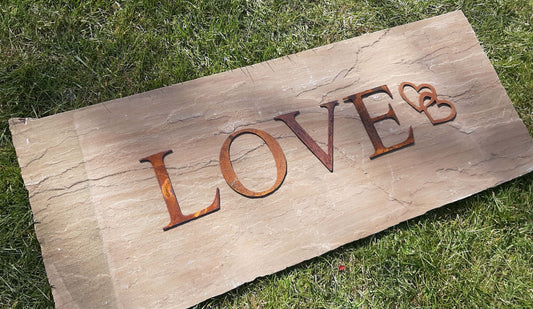 Rusty Metal LOVE with HEARTS Sign Letters. 5" Metal Lettering. Rustic Garden Decoration. Rusted Steel Shop House Sign. LOVE Garden Sign Vintage Decor.