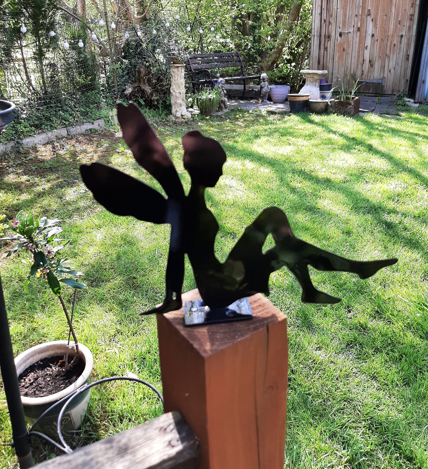 Black Painted Metal FAIRY Home & Garden Ornament. Fence Post Topper. Metal Garden FAIRY Decoration. Steel Garden Pergola Art Decor. Magical.