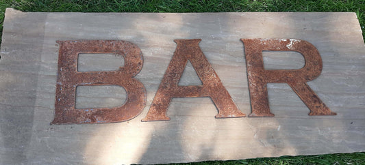 Rusty Metal BAR Sign Letters. 8" Metal Lettering. Rustic Garden Decoration. Rusted Steel Shop House Sign. Garden BAR Sign Vintage Decor Dad