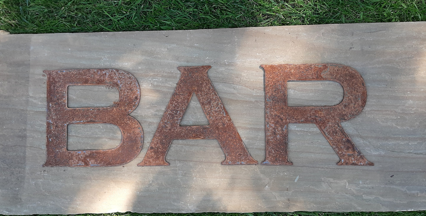Rusty Metal BAR Sign Letters. 8" Metal Lettering. Rustic Garden Decoration. Rusted Steel Shop House Sign. Garden BAR Sign Vintage Decor Dad