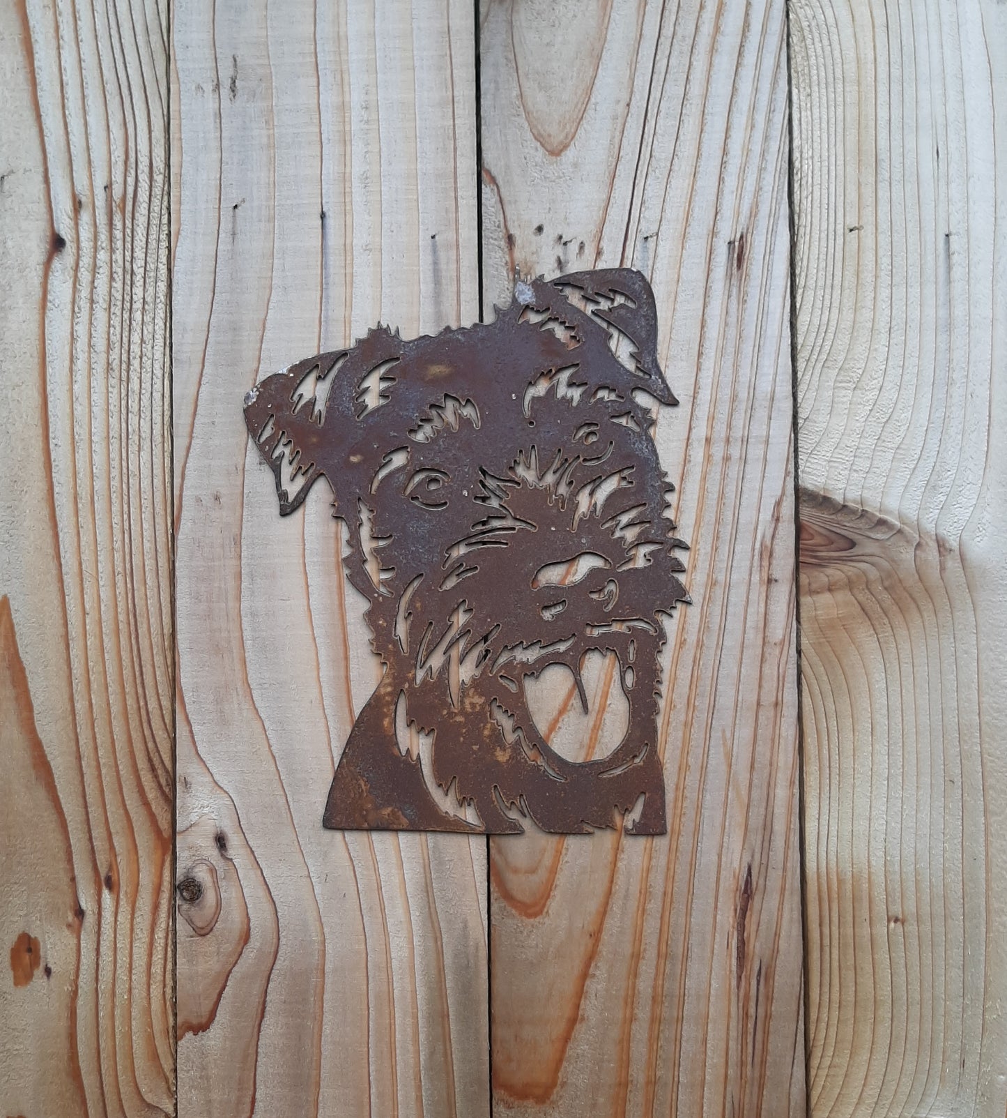 Rusty Metal PATTERDALE TERRIER DOG Face Garden Ornament. Rustic Garden Decor. Metal Garden Dog Decoration. Rusted Steel Garden Art. Vintage.