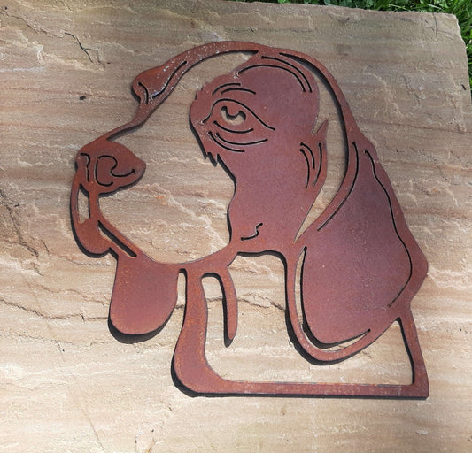 Rusty Metal BEAGLE DOG Face Garden Ornament. Rustic Garden Decor. Metal Garden Dog Decoration. Rusted Steel Garden Art. Vintage Plaque Gift.
