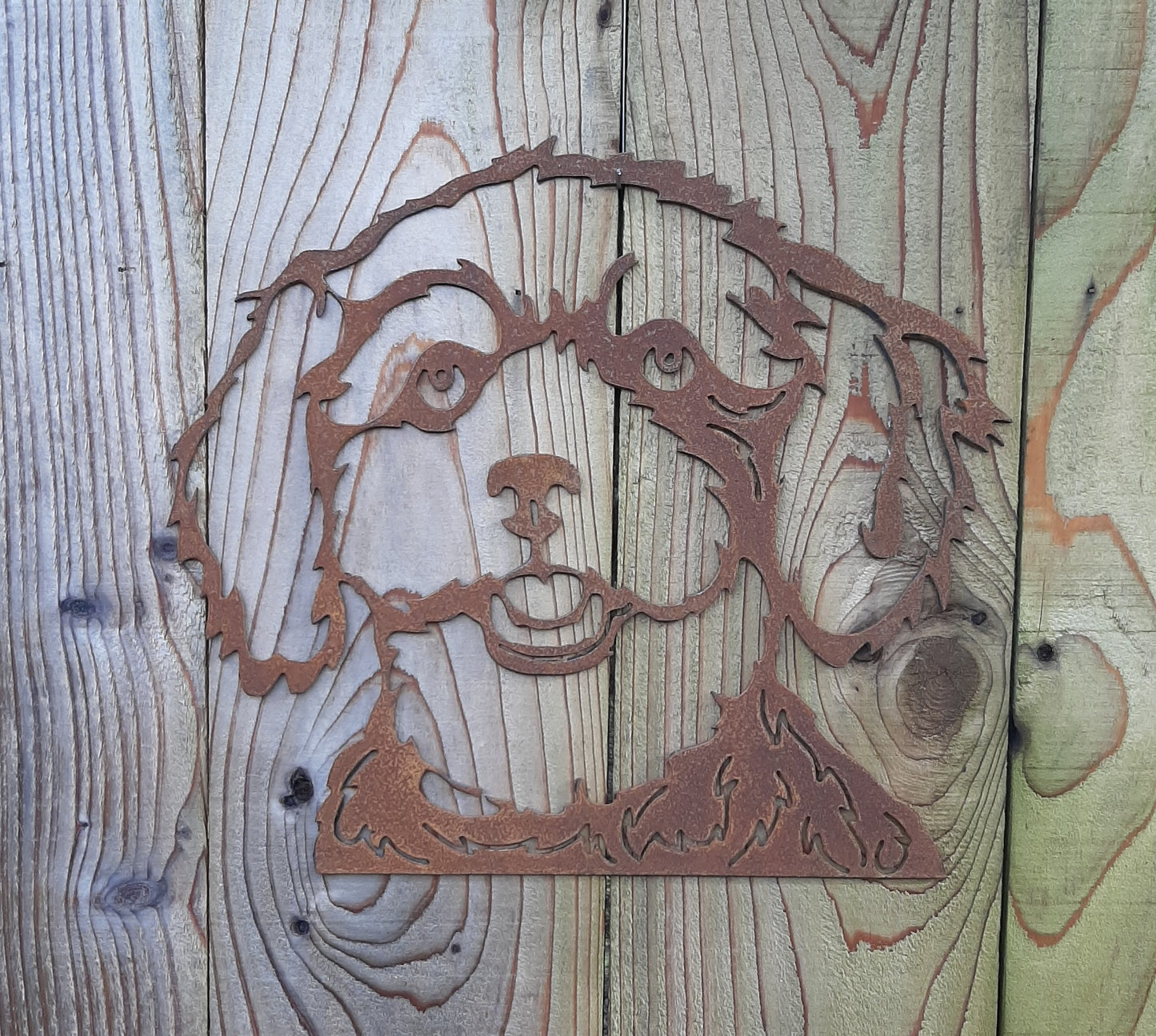 Rusty Metal POODLE DOG Face Garden Ornament. Rustic Garden Decor. Metal Garden Dog Decoration. Rusted Steel Garden Art. Vintage Gift.