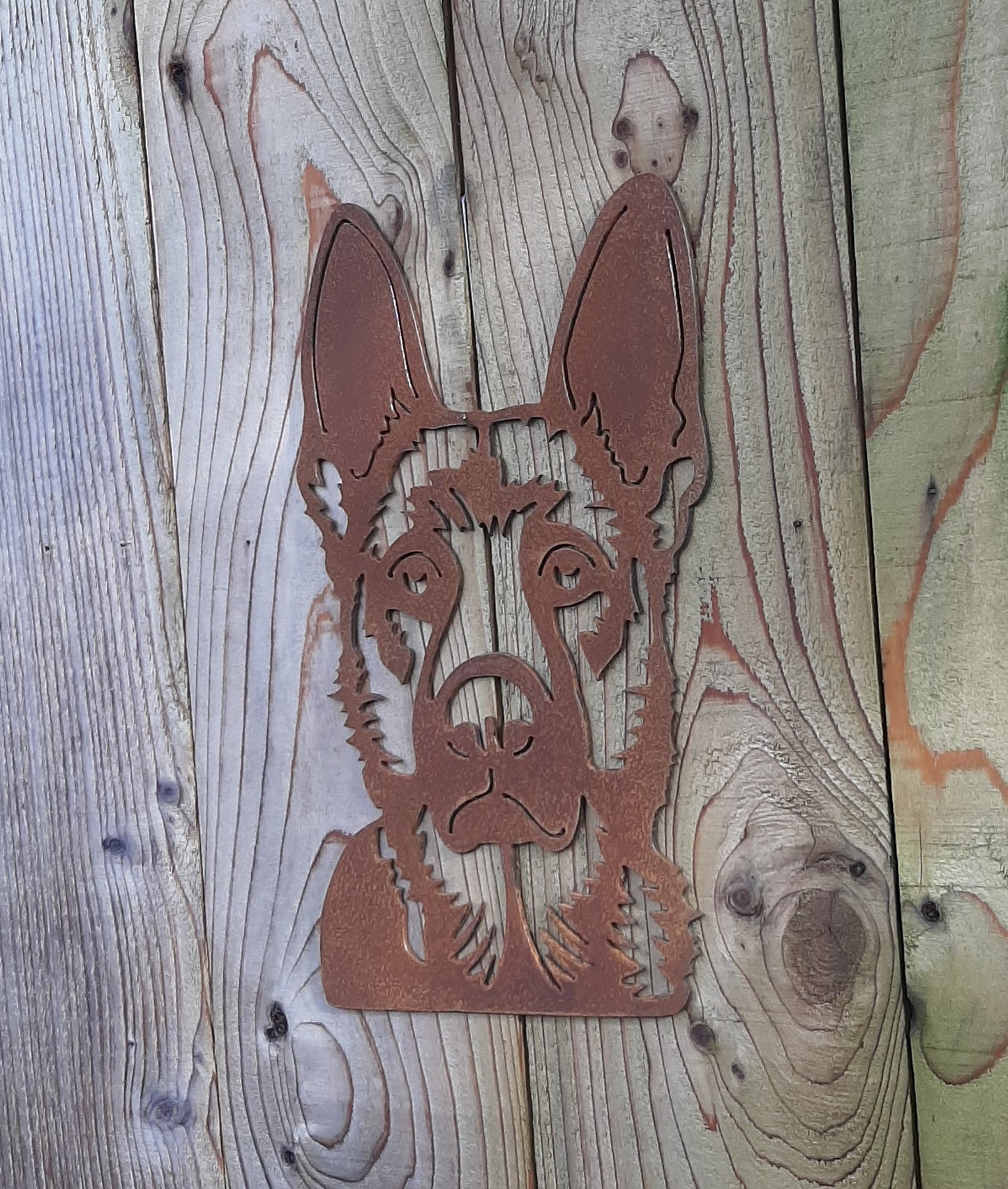 Rusty Metal GERMAN SHEPHERD DOG Face Garden Ornament. Rustic Garden Decor. Metal Garden Dog Decoration. Rusted Steel Garden Art. Vintage Gift.