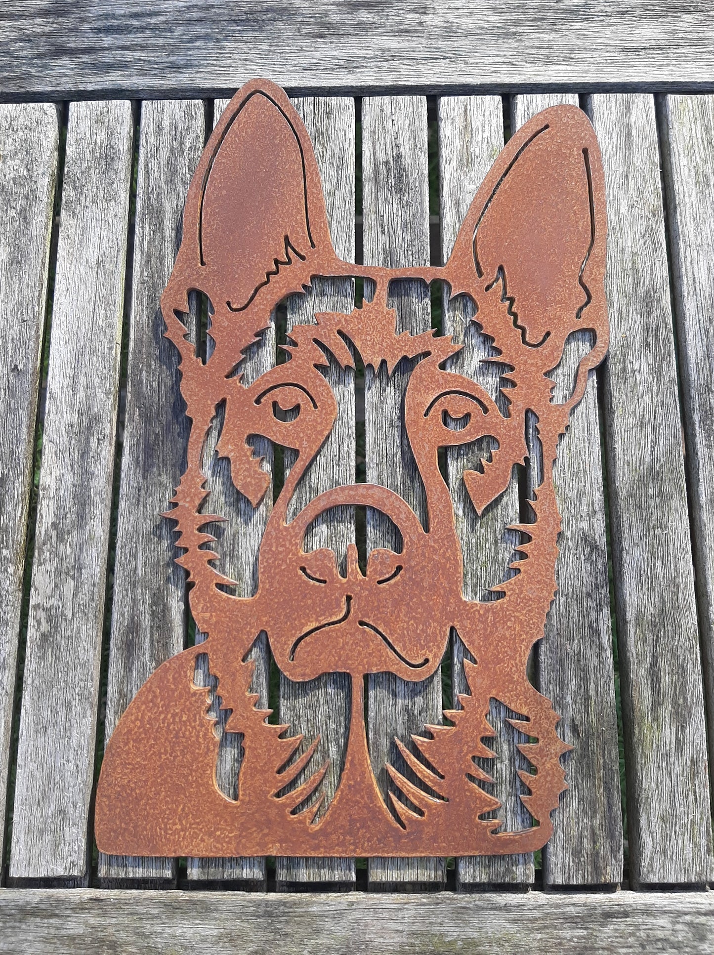 Rusty Metal GERMAN SHEPHERD DOG Face Garden Ornament. Rustic Garden Decor. Metal Garden Dog Decoration. Rusted Steel Garden Art. Vintage Gift.