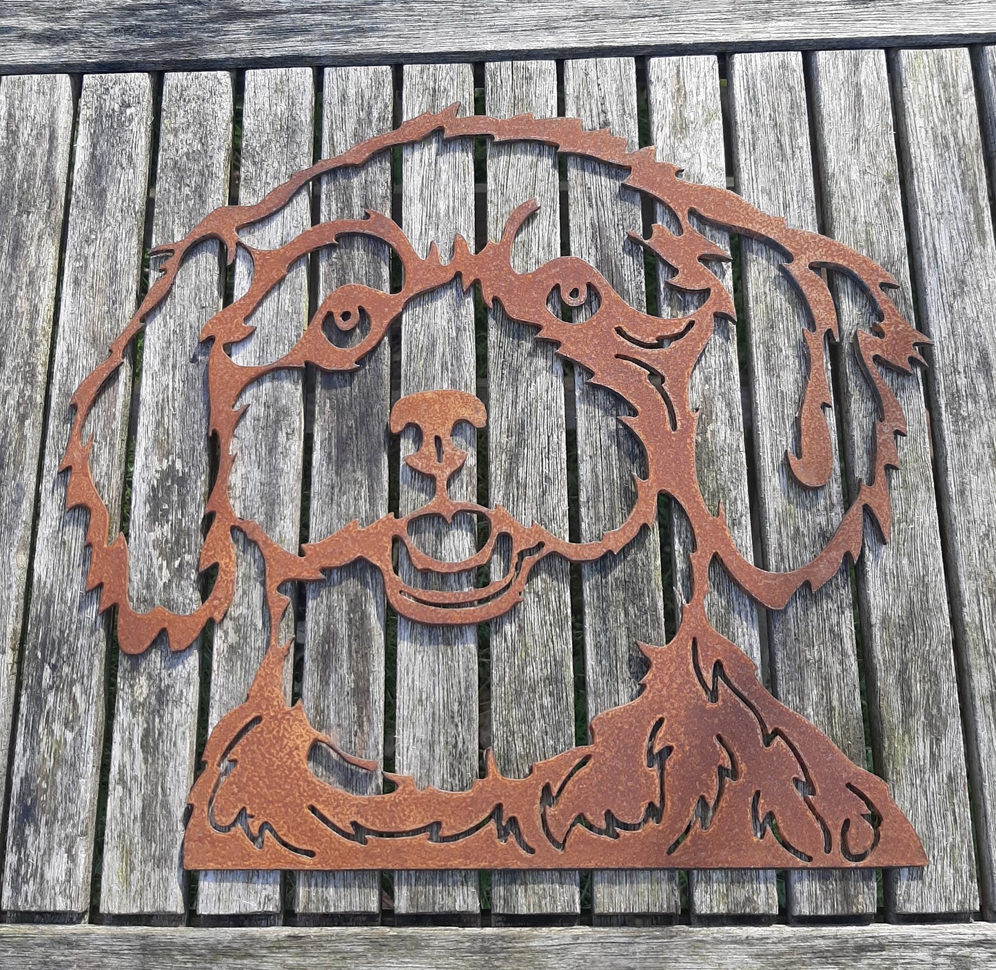 Rusty Metal POODLE DOG Face Garden Ornament. Rustic Garden Decor. Metal Garden Dog Decoration. Rusted Steel Garden Art. Vintage Gift.