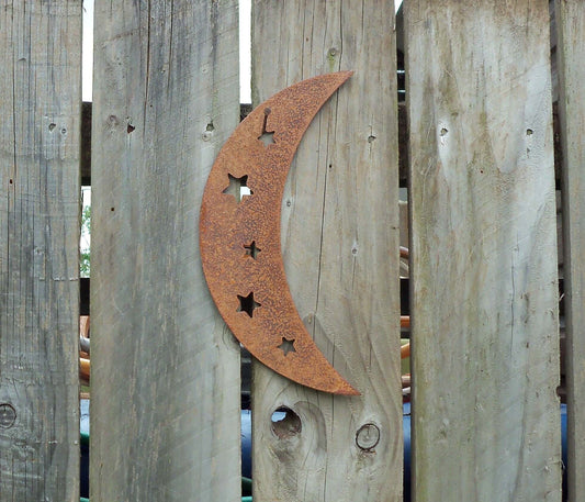 Rusty Metal CRESCENT MOON Garden Ornament. Rustic Garden Decor. Rusted Steel Garden Art. Metal MOON Garden Decoration. Vintage Birthday Gift