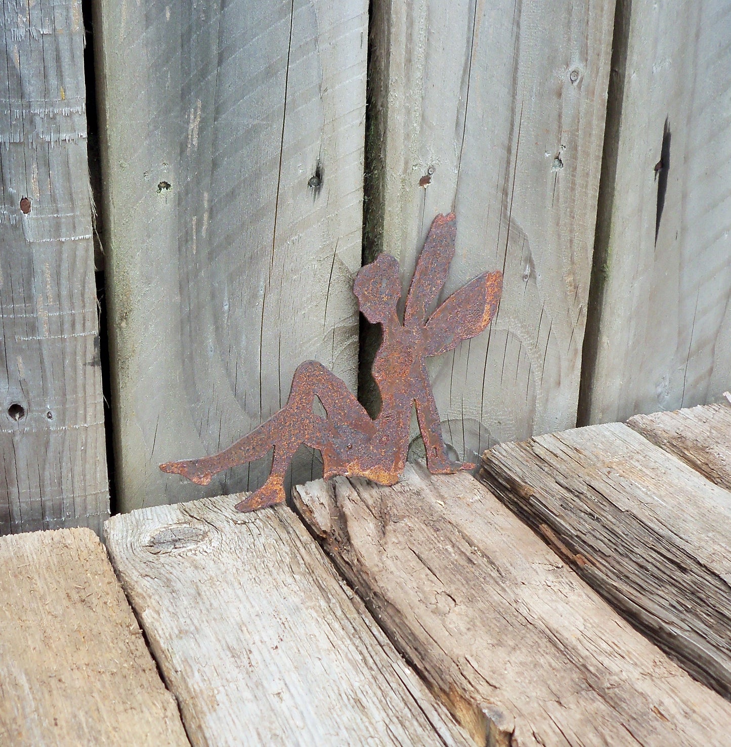 Rusty Metal FAIRY Garden Ornament. Rustic Garden Decor. Metal Garden FAIRY Decoration. Rusted Steel Garden Art. Vintage. Birthday Gift Mum.