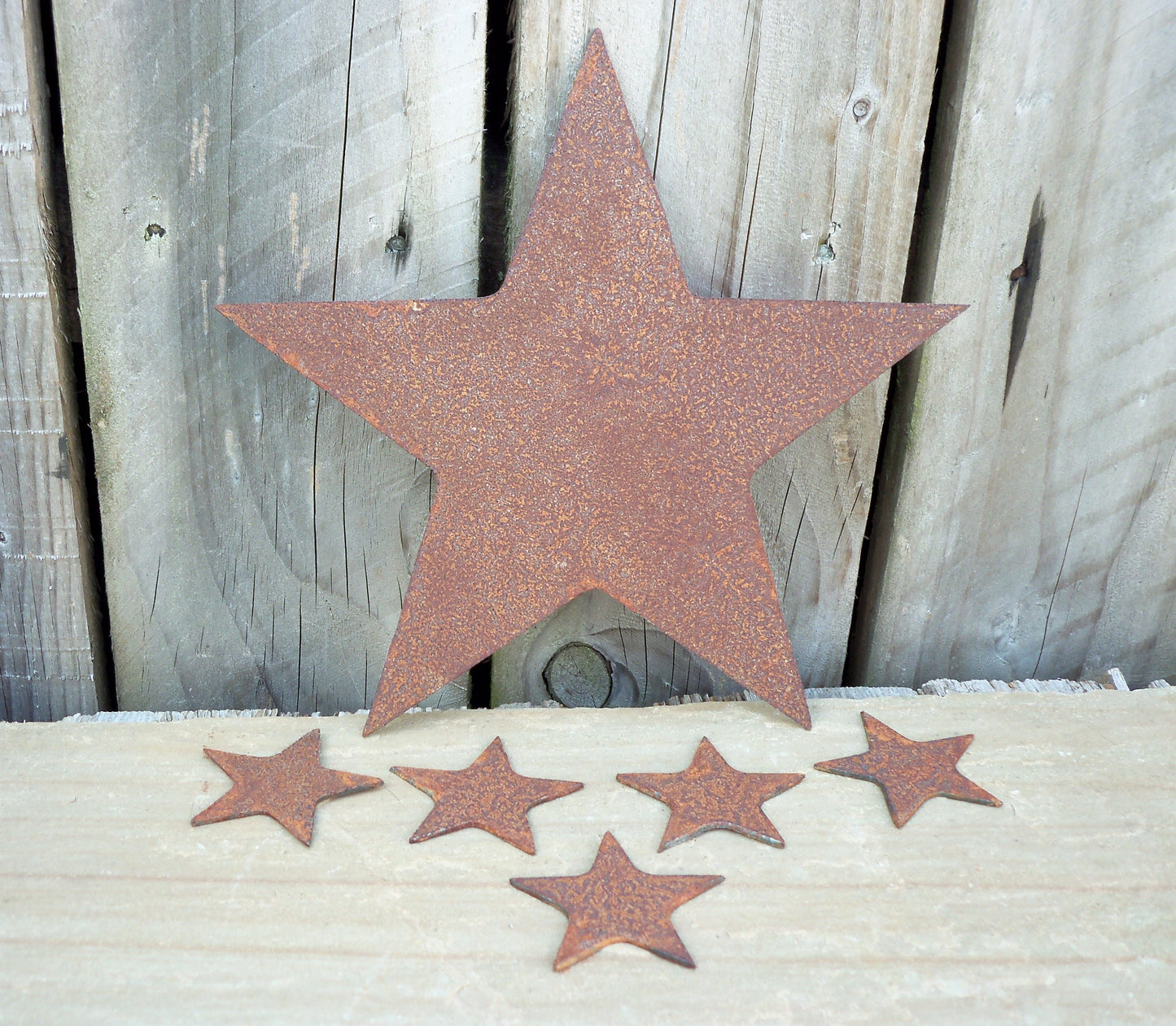 Rusty Metal STAR -Large + 5 x Small STARS Set Garden Ornament. Rustic Garden Decor. Rusted Steel Garden Art. Metal STAR Garden Decoration.