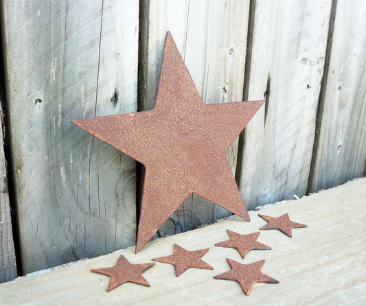 Rusty Metal STAR -Large + 5 x Small STARS Set Garden Ornament. Rustic Garden Decor. Rusted Steel Garden Art. Metal STAR Garden Decoration.