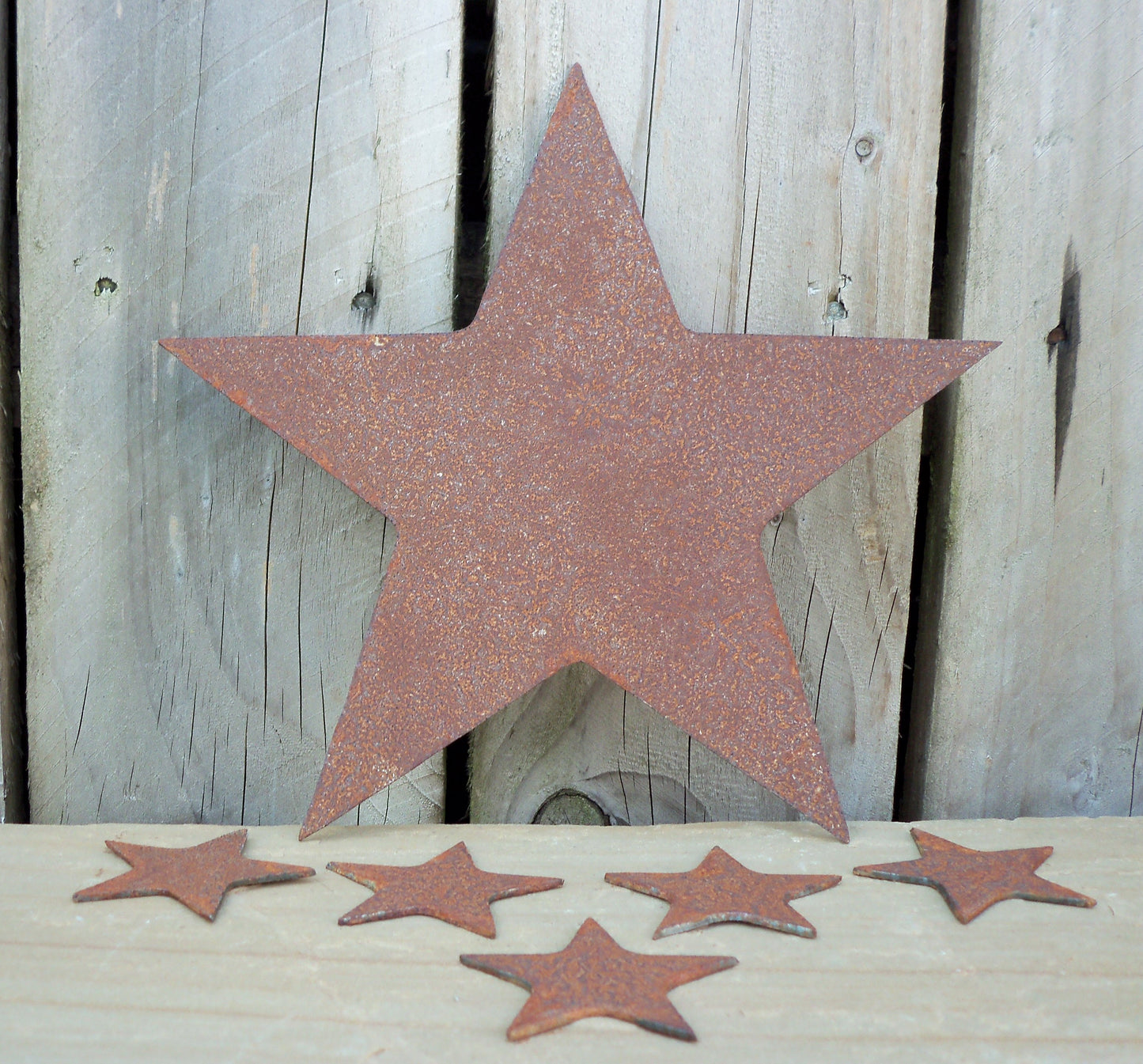 Rusty Metal STAR -Large + 5 x Small STARS Set Garden Ornament. Rustic Garden Decor. Rusted Steel Garden Art. Metal STAR Garden Decoration.