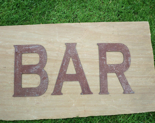 Rusty Metal BAR Sign Letters. 8" Metal Lettering. Rustic Garden Decoration. Rusted Steel Shop House Sign. Garden BAR Sign Vintage Decor Dad