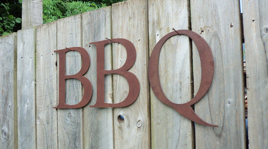 Rusty Metal BBQ Sign Letters. 10" Metal Lettering. Rustic Garden Decoration. Rusted Steel Shop House Sign. Garden BBQ Sign Vintage Decor. Dad.