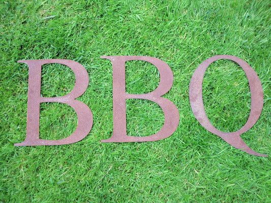 Rusty Metal BBQ Sign Letters. 10" Metal Lettering. Rustic Garden Decoration. Rusted Steel Shop House Sign. Garden BBQ Sign Vintage Decor. Dad.