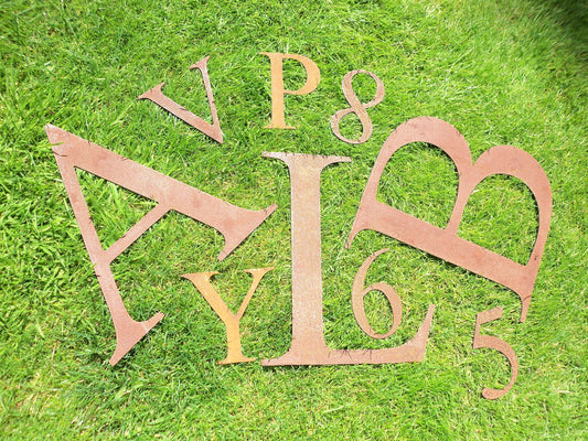 Rusty Metal Classic Letters Numbers Symbols. 12" Metal Lettering. Rustic Garden Decoration. Rusted Steel House Shop Sign. Vintage Art Decor.