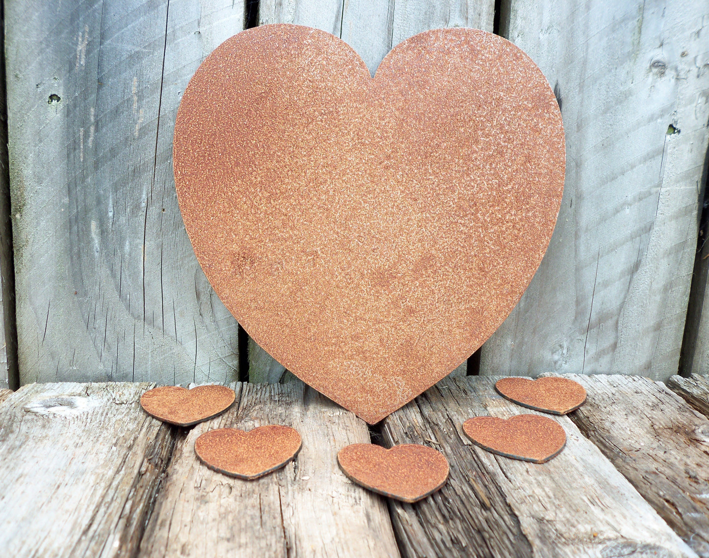 Rusty Metal HEART + 5 x SMALL HEARTS Garden Ornaments. Rustic Garden Decor. Metal Garden Decoration. Rusted Steel Garden Art. Birthday Gift