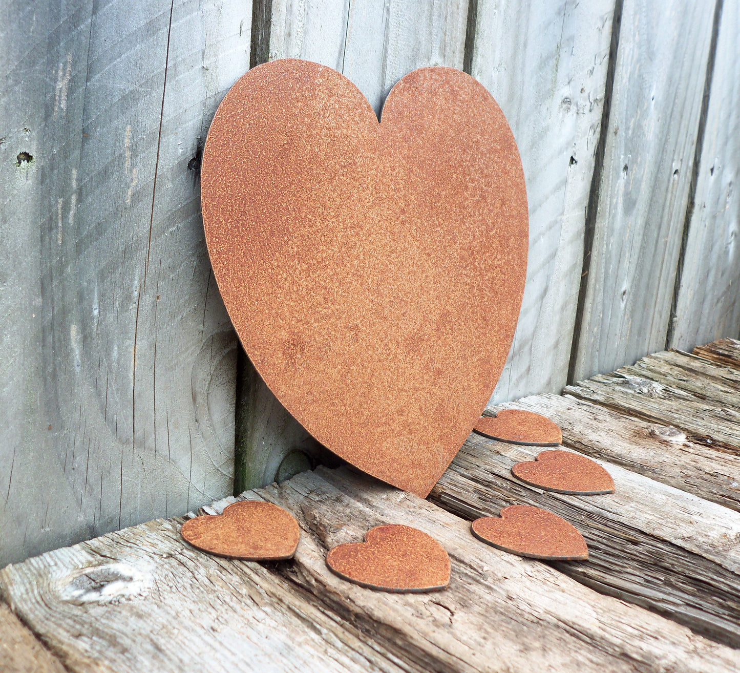 Rusty Metal HEART + 5 x SMALL HEARTS Garden Ornaments. Rustic Garden Decor. Metal Garden Decoration. Rusted Steel Garden Art. Birthday Gift