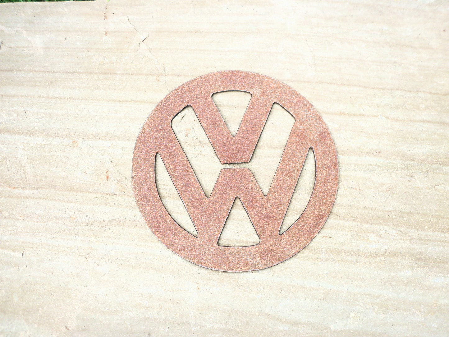 Rusty Metal VW BADGE SIGN Garden Ornament. Rustic Garden Decor. Metal Garden CAR BADGE Decoration. Rusted Steel Garden Art. Birthday Gift.