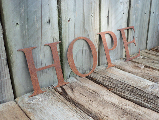 Rusty Metal HOPE Sign Letters. 5" Metal Lettering. Rustic Garden Decoration. Rusted Steel Shop House Sign. Metal Garden Sign Vintage Decor.