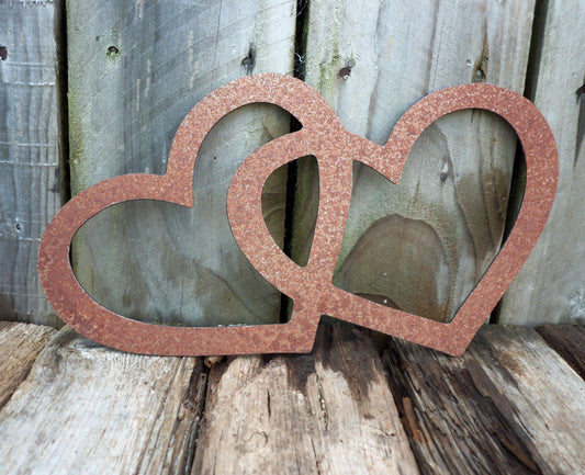 Rusty Metal Entwined HEARTS -XL Garden Ornament. Rustic Garden Decor. Metal HEART Garden Decoration. Rusted Steel Garden Art. Vintage.