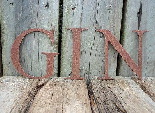 Rusty Metal GIN Sign Letters. 5" Metal Lettering. Rustic Garden Decoration. Rusted Steel Shop House Sign. Garden GIN BAR Sign Vintage Decor.