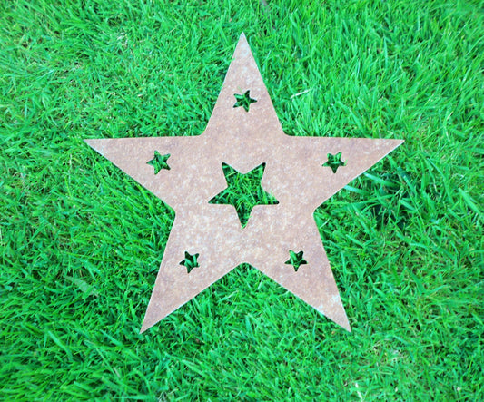 Rusty Metal STAR -Large with Star Cut Outs Garden Ornament. Rustic Garden Decor. Rusted Steel Garden Art. Vintage Metal Garden Decoration.