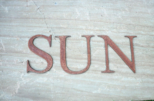 Rusty Metal SUN Sign Letters. 5" Metal Lettering. Rustic Garden Decoration. Rusted Steel Shop House Sign. Metal Garden Sign Vintage Decor.