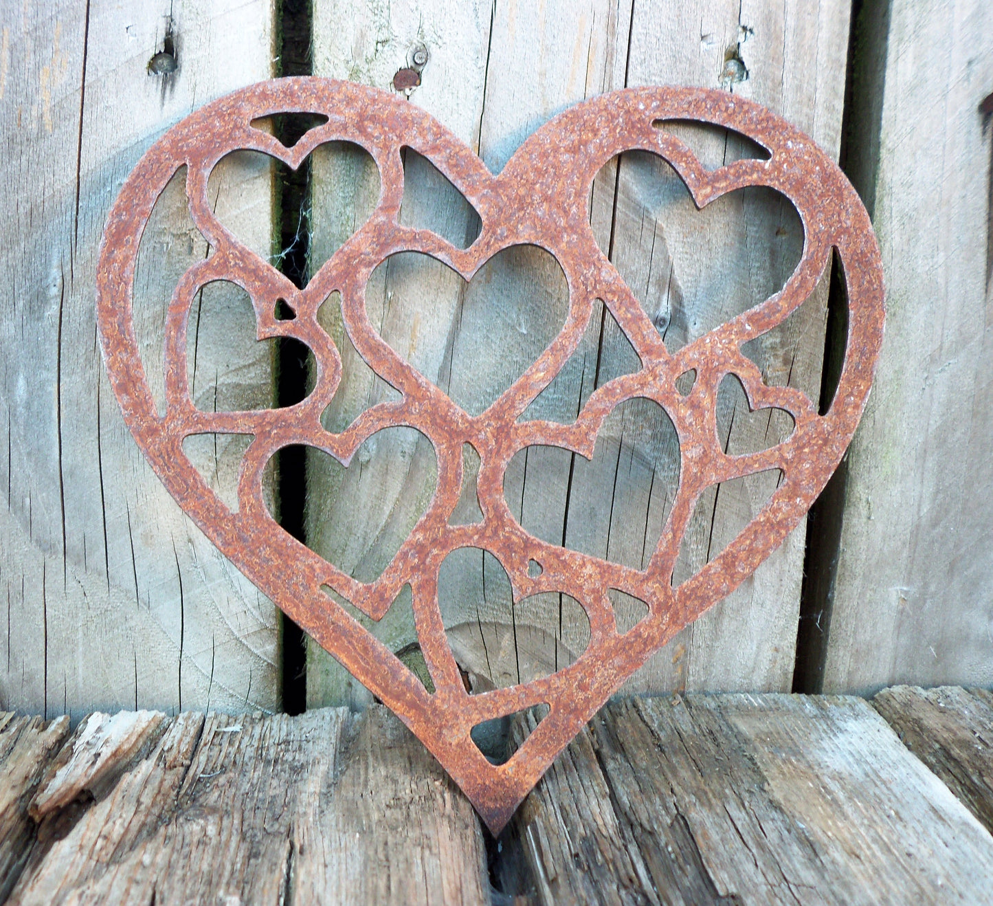 Rusty Metal LOVE HEART of HEARTS -Small/Medium/Large Garden Ornament. Rustic Garden Decor. Metal Heart Garden Decoration. Rusted Steel Garden Art.