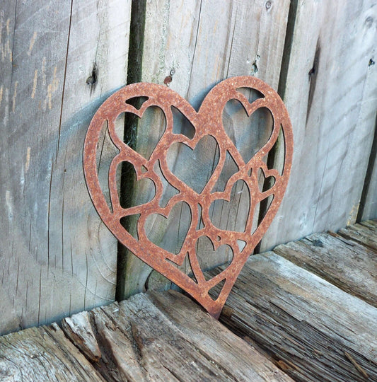 Rusty Metal LOVE HEART of HEARTS -Small/Medium/Large Garden Ornament. Rustic Garden Decor. Metal Heart Garden Decoration. Rusted Steel Garden Art.