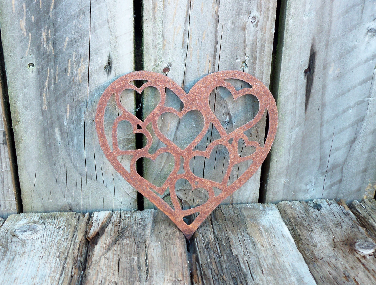 Metal LOVE HEART of HEARTS - S. Garden Ornament. Rustic Garden Decor. Metal Garden Heart Decoration. Steel Garden Art. Birthday Gift for Mum