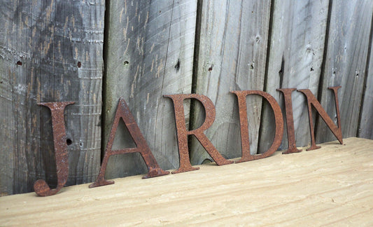 Rusty Metal JARDIN Sign Letters. 5" Metal Lettering. Rustic Garden Decoration. Rusted Steel Shop House Sign. Metal Garden Sign Vintage Decor