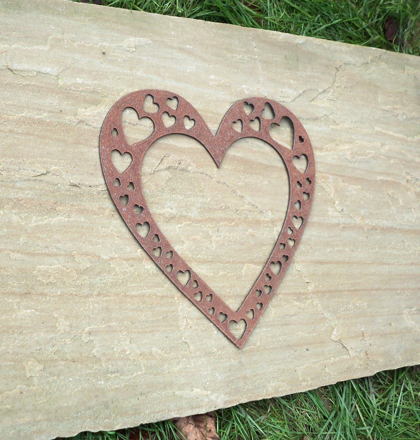 Rusty Metal LOVE HEART with Heart Cut Outs-Large Garden Ornament. Rustic Garden Decor. Metal HEART Garden Decoration Rusted Steel Garden Art